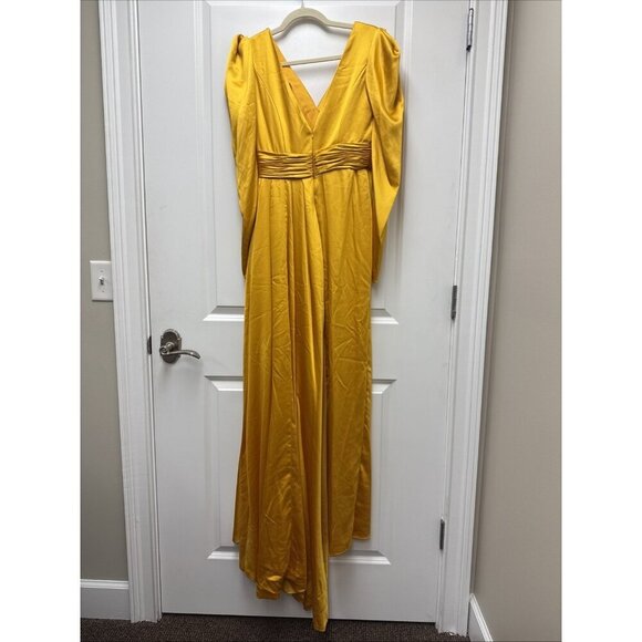 New Mac Duggal Size 6 Yellow 12404 Long Sleeve Satin Formal Cocktail Gown Dress - Picture 8 of 11